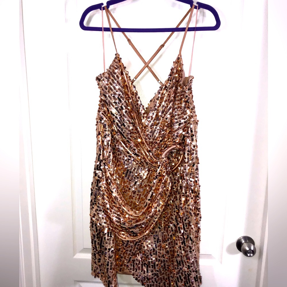 Rose Gold Sequin Draped Slip Dress
